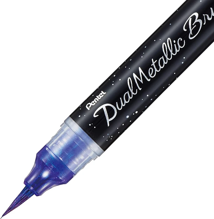 Pentel Dual Metallic Brush XGFH-D Glitzertinte Pinselstift violett metallic/blau metallic, Blister (XGFH-DVX) – Bild 3 von 7
