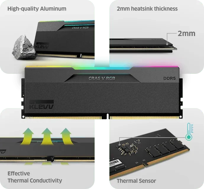 Klevv Cras V RGB Obsidian Black UDIMM 32GB Kit, DDR5-6000, CL30-38-38-78