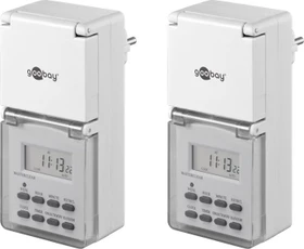 Wentronic goobay digitale Outdoor Wochenzeitschaltuhr mit Schutzklappe, IP44, weiß, 2er-Pack