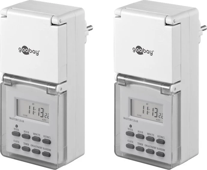 Wentronic goobay digitale Outdoor Wochenzeitschaltuhr mit Schutzklappe, IP44, weiß, 2er-Pack