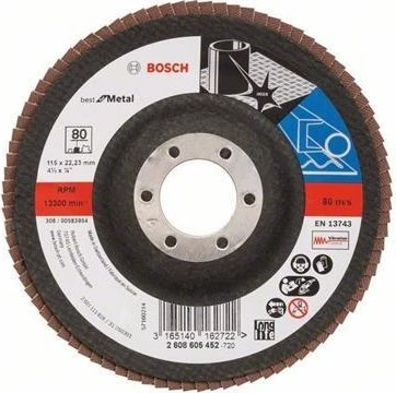 Bosch Professional X571 Best for Metal Fächerschleifscheibe gewinkelt K80, 115x22.23mm, 1 Stück