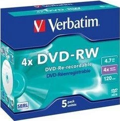 Verbatim DVD-RW 4.7GB, 4x, 5er Jewelcase
