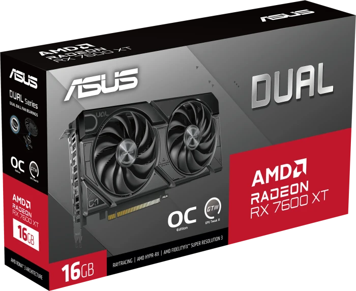 ASUS Dual Radeon RX 7600 XT OC, DUAL-RX7600XT-O16G, 16GB GDDR6, HDMI, 3x DP