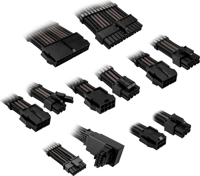 Kolink Core Pro Braided Cable Extension Kit 12V-2x6, Typ 1, Sense-Pins an der Oberseite, Jet Black/Gunmetal Grey