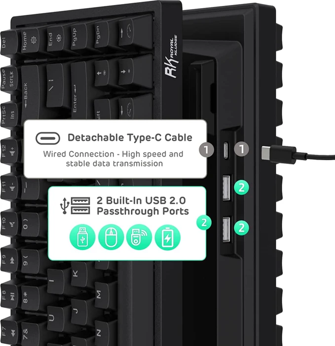 RK Royal Kludge RK84 75% Wireless, schwarz, LEDs RGB, hot-swap, RK BROWN, USB/Bluetooth, DE