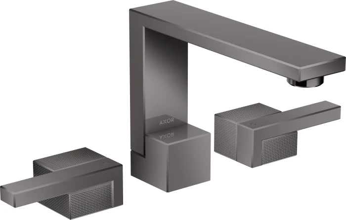 Hansgrohe AXOR Edge 3-Loch Waschtischarmatur 130 mit Push-Open Ablaufgarnitur diamantschliff polished black chrome