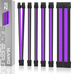 EZDIY-FAB Cable Extension Kit, 1x 24-Pin, 1x 4/8-Pin ATX, 2x 6-Pin PCIe, 16AWG, 2x 8-Pin PCIe, 16 AWG Nylon, schwarz/violett