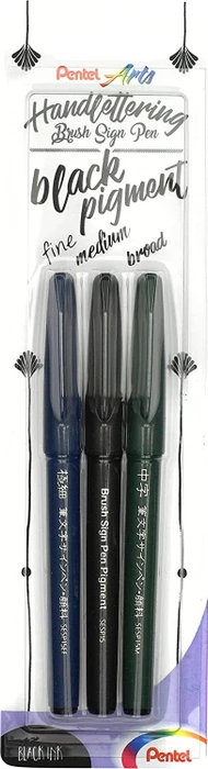 Pentel Brush Sign Pen Pigment SESP15 Black Ink Edition sortiert, 3er-Set