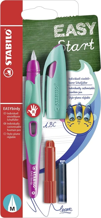 STABILO EASYbirdy türkis/neonpink, rechte Hand, mittel, Blister