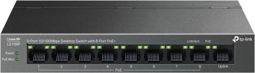 TP-Link LS100 LiteWave Desktop Switch, 9x RJ-45, 63W PoE+