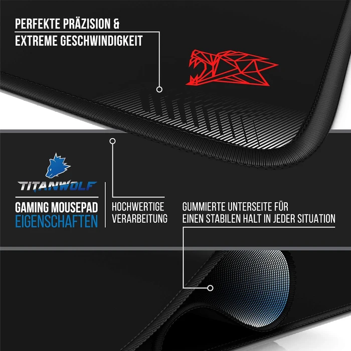 Titanwolf XXL Speed Gaming-Mauspad, 900x400mm, Ultrasonic Black