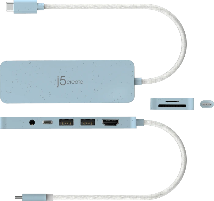 j5create Eco-Friendly 7-in1 USB-C Multi-Port Hub with Power Delivery rosa, USB-C 3.0 [Stecker]