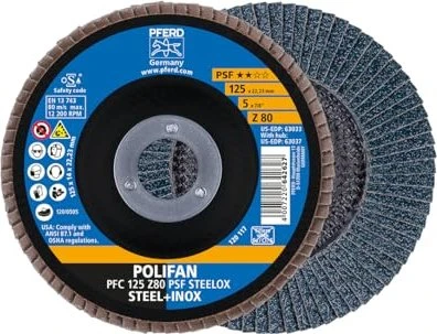 Pferd PFC 125 Z 80 PSF STEELOX POLIFAN Fächerschleifscheibe K80, 125x22.23mm, 10 Stück