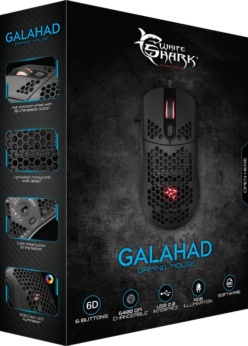 White Shark Galahad Black Gaming Mouse, schwarz, USB
