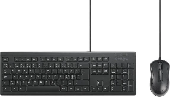 Set Tastiera E Mouse Cablati Kensington KM100 EQ, Layout ISO, Compatibile Windows/Mac, Antiversamento, Con 64% Plastica Riciclata