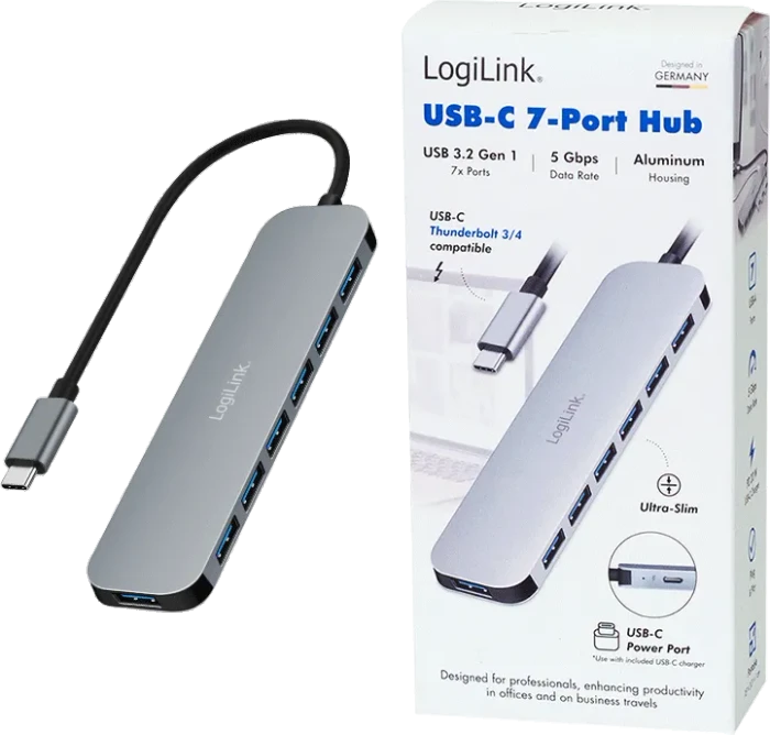 LogiLink USB-Hub, 7x USB-A 3.0, USB-C 3.0 [Stecker]