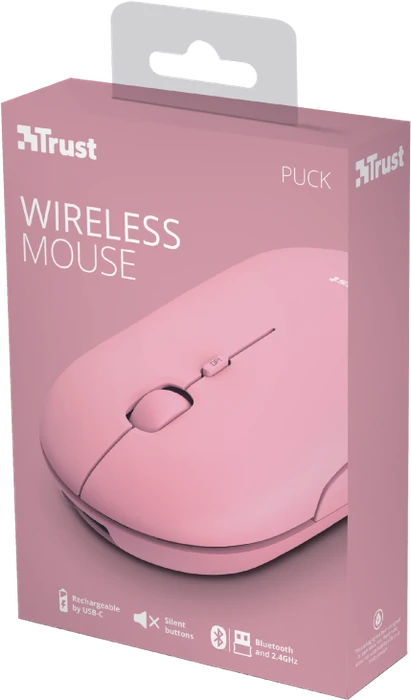 Trust Puck Wireless Mouse rosa, USB/Bluetooth
