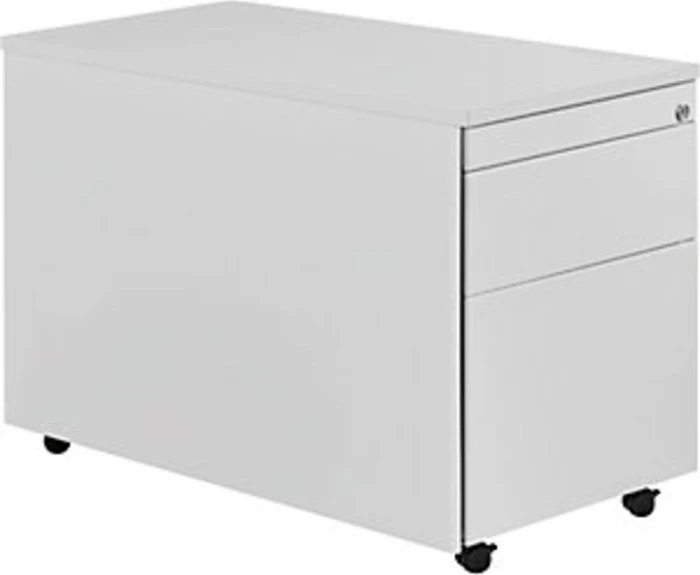 mauser Rollcontainer line, 1x Utensilienauszug, 1x Materialschublade, 1x Hängeregistratur, lichtgrau