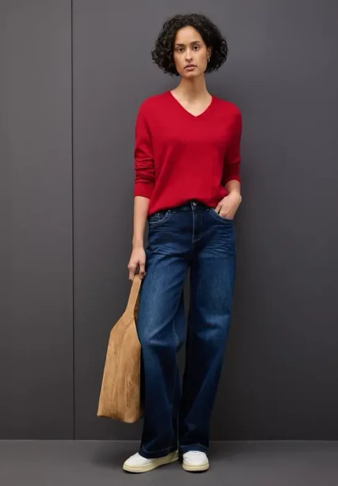 Street One Kuscheliger V-Neck Pullover racing red (Damen)