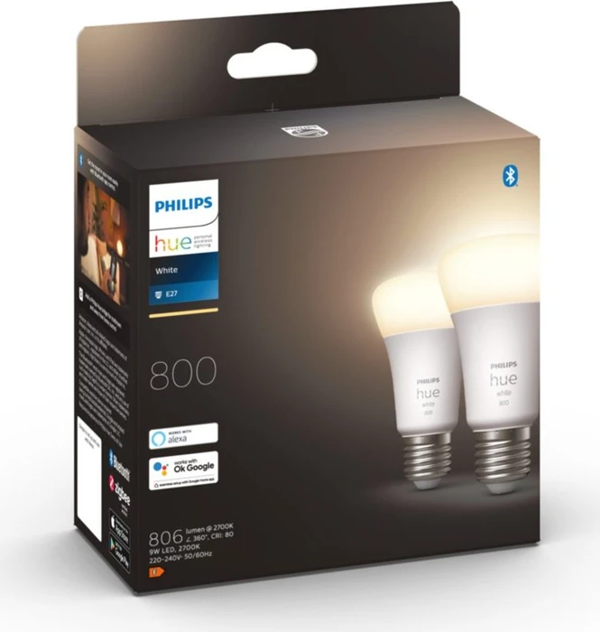 Philips Hue White 800 LED-Bulb E27 9W/827, 2 Stück
