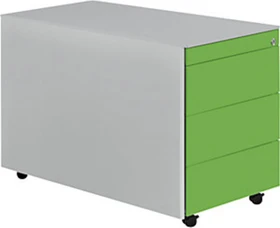 mauser Rollcontainer line, 1x Utensilienauszug, 3x Materialschublade, weißaluminium/gelbgrün