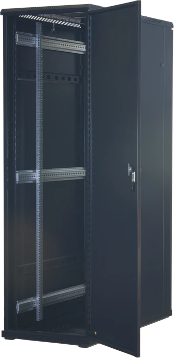Rockstable 19" Serverschrank 42HE, Sicherheitsglastür, IP2X, schwarz, 1200mm tief