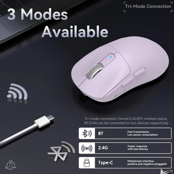 Attack Shark X3 Wireless Gaming Mouse lila, USB/Bluetooth