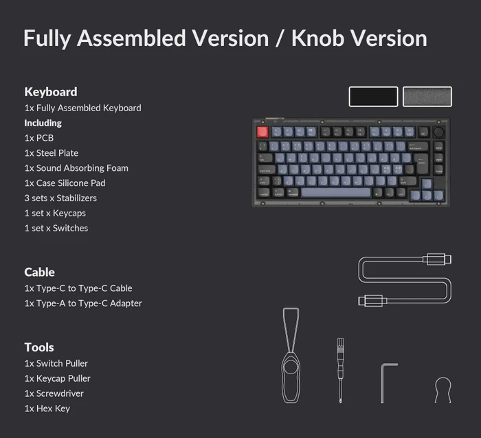 Keychron V1 Knob Version, Frosted Black, LEDs RGB, hot-swap, Keychron K Pro BROWN, USB, DE