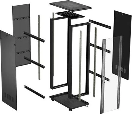 Lanberg 19" Rackschrank 27HE, freistehend, Flatpack, Glastür, IP20, RAL 9004, 1000mm tief