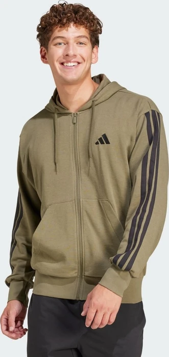 adidas Essentials 3-Streifen French Terry Hoodie olive strata/black (Herren)