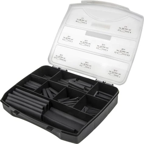 HellermannTyton ShrinkKit 321 Basic Schrumpfschlauch Sortimentskoffer, schwarz, 220 Stück