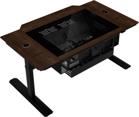 Lian Li DK07 Wood, schwarz/braun, Glasfenster