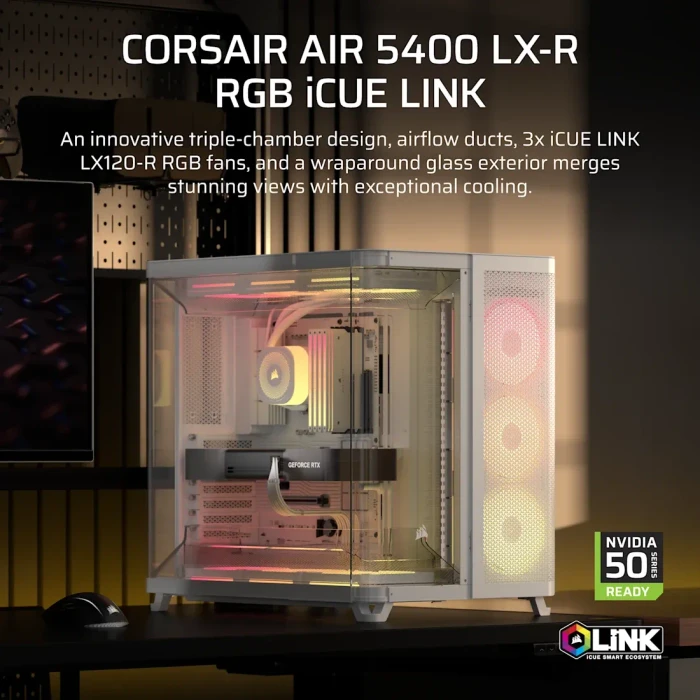 Corsair Air 5400 LX-R RGB iCUE LINK White, weiß, Glasfenster