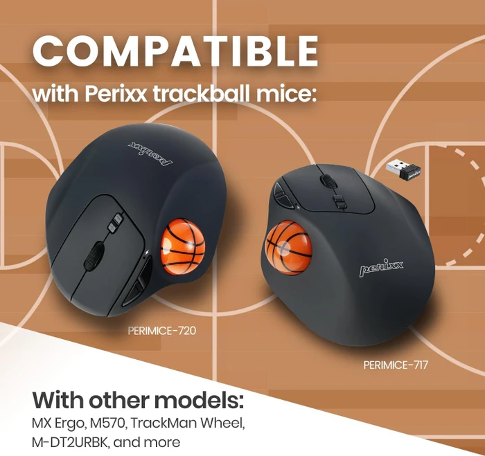 Perixx PERIPRO-303BKB 34mm für Perimice und Logitech M570, Ersatz-Trackball, Basketball, orange/schwarz
