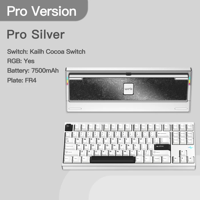 Wobkey Crush 80 Reboot Pro, Silver, LEDs RGB, Kailh Cocoa, USB/Bluetooth, US
