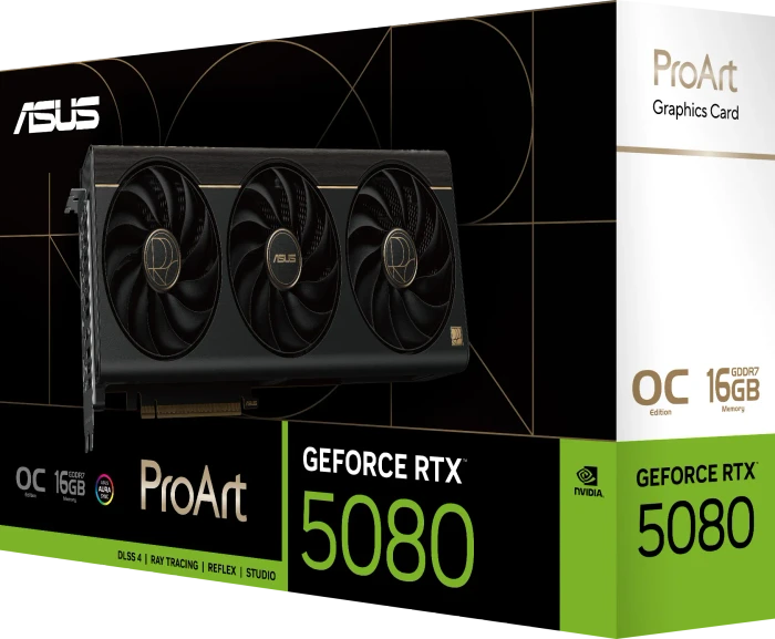 ASUS ProArt GeForce RTX 5080 OC Edition, PROART-RTX5080-O16G, 16GB GDDR7, HDMI, USB-C, 2x DP