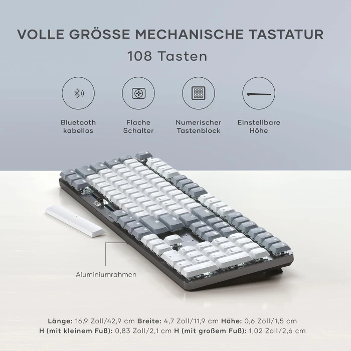 Satechi SM3 Slim Mechanical Backlit BT Keyboard, Light, weiß/grau, low-profile BROWN Switches, USB/Bluetooth, US
