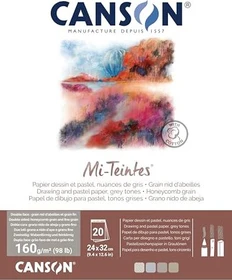 Canson Mi-Teintes Zeichenpapier, 240x320mm, glatt, Grautöne, 20 Blatt