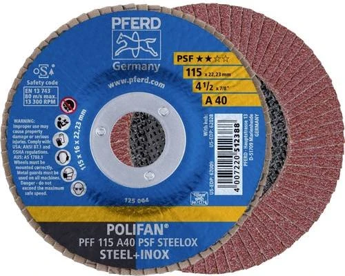 Pferd PFF 115 A 40 PSF STEELOX POLIFAN Fächerschleifscheibe K40, 115x22.23mm, 10 Stück