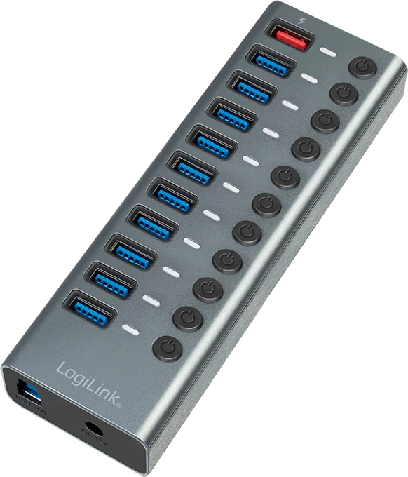 LogiLink USB-Hub mit Ladeanschluss, 10x USB-A 3.0, USB-B 3.0 [Buchse]