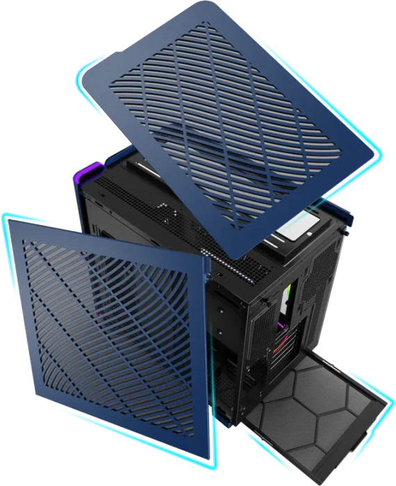 Montech King 95 Pro Prussian Blue, blau, Glasfenster