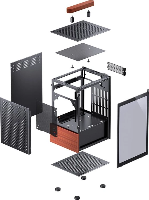 Jonsbo T6 Black, schwarz/braun, Glasfenster, Mini-ITX