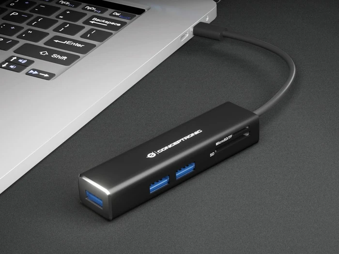 Conceptronic 3-Port USB-Hub mit Kartenleser, USB-C 3.0 [Stecker]