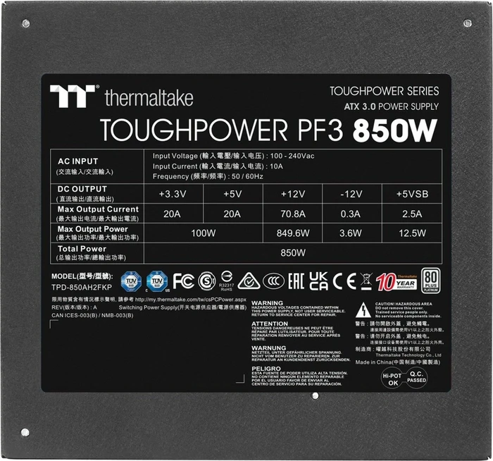 Thermaltake ToughPower PF3 Platinum 850W, ATX 3.0