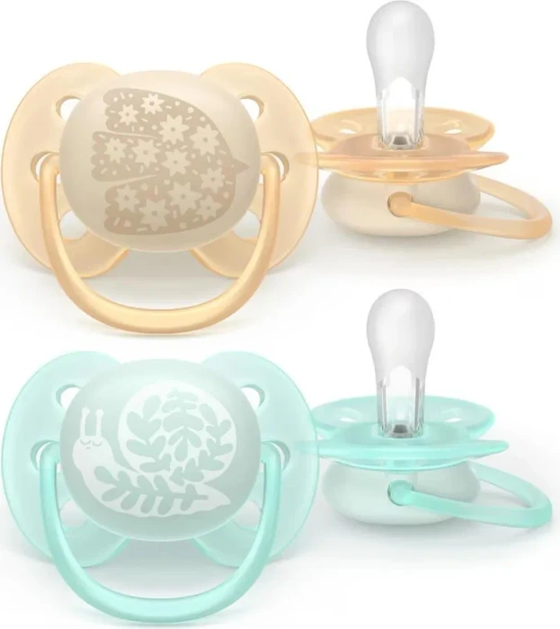 Philips Avent SCF091/41 ultra soft Beruhigungsschnuller, 0-6M, Silikon, vogel/schnecke, 2 Stück