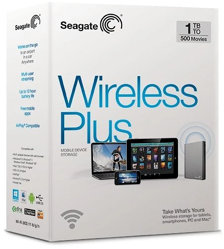 Seagate Wireless Plus 1TB, USB 3.0 Micro-B/WLAN