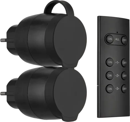 REV Funkschalt-Set 3+1 Mini Outdoor mit Fernbedienung, 3680W, Typ F, Funksteckdose, 2er-Pack