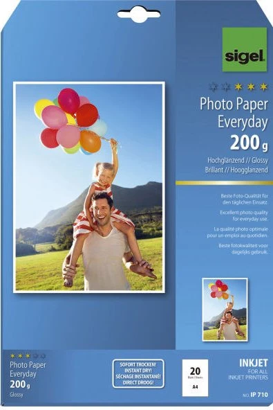 Sigel Photo Paper Everyday Inkjetpapier hochglänzend weiß, A4, 200g/m², 20 Blatt