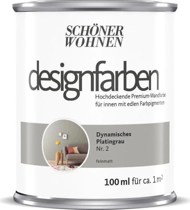 Schöner Wohnen Designfarben innen dynamisches platingrau, 100ml