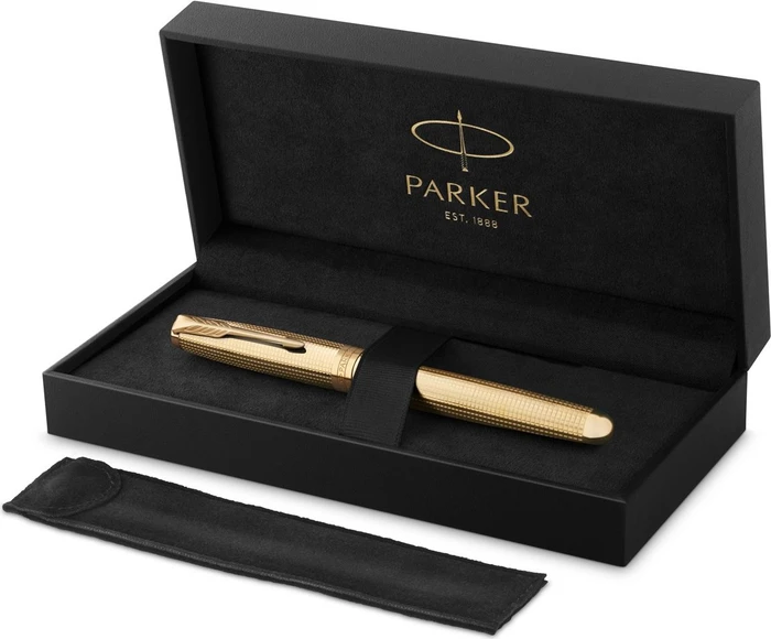 Parker Sonnet Ciselé GT gold, rechte Hand, fein, Geschenkbox